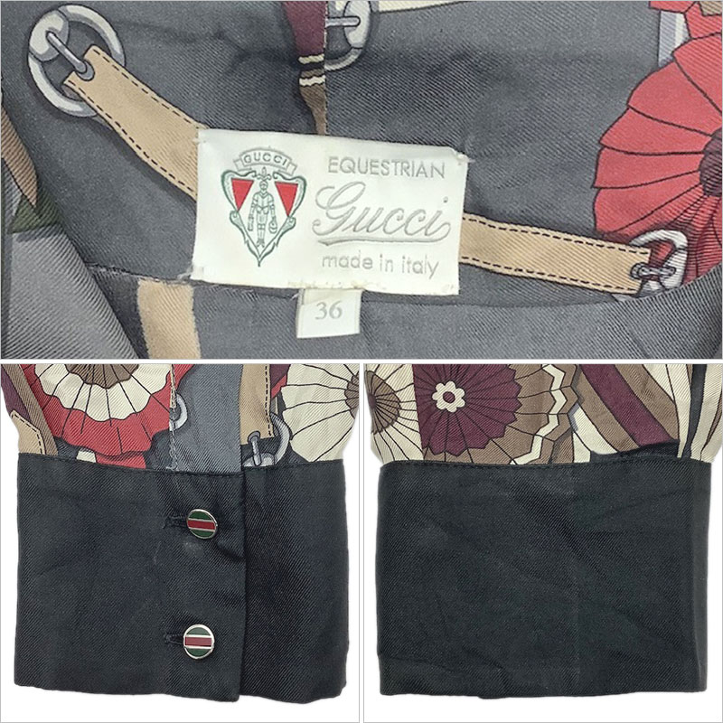 楽天市場】GUCCI グッチ ブラウス シルク グレー ブラック レッド