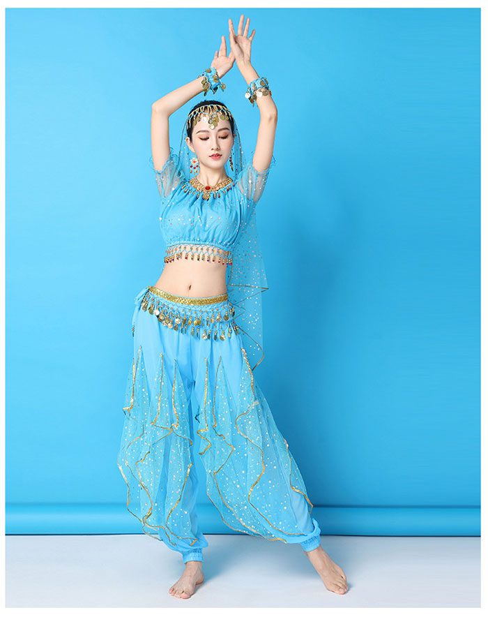 ベリーダンスHANAN衣装ブルーメタリック色 送料無料】 即納 ベリー
