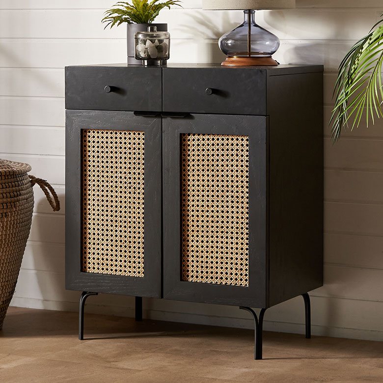 ラタン 籐家具 キャスター付き タイル 引き出し サイドテーブル サイド