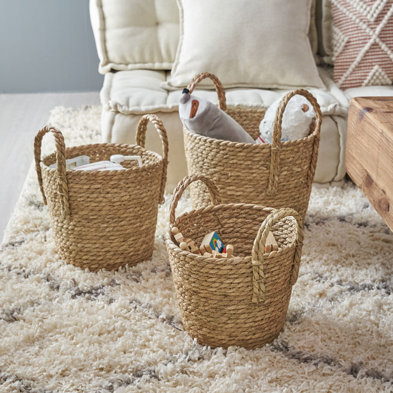 楽天市場】バスケット かご ハンドル付き 収納バスケット ラッシュ製