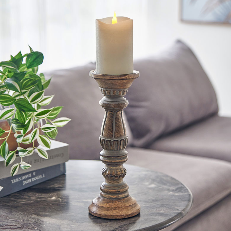楽天市場】キャンドルホルダー グレイウォッシュ 木製 ラウンド型 M