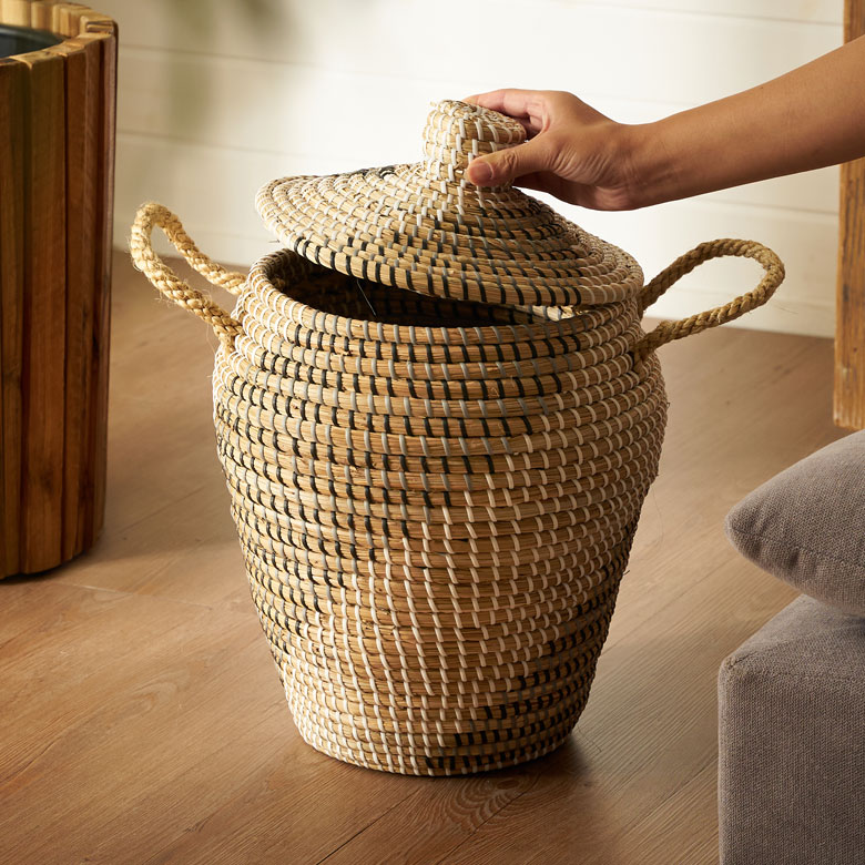 楽天市場】バスケット ふた付き 持ち手付 かごバスケット シーグラス