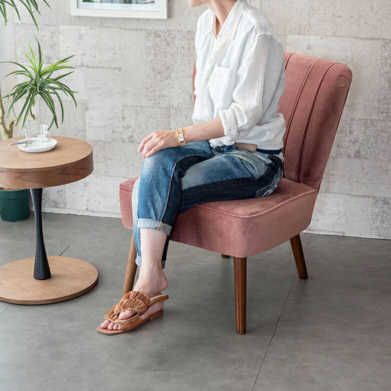 楽天市場】チェア ベルベット ピンク 木製 ブラウン パーソナルチェア