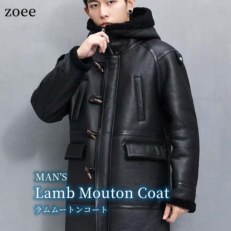 楽天市場】Wフェイス ラムムートンコート フード付き ラムレザー