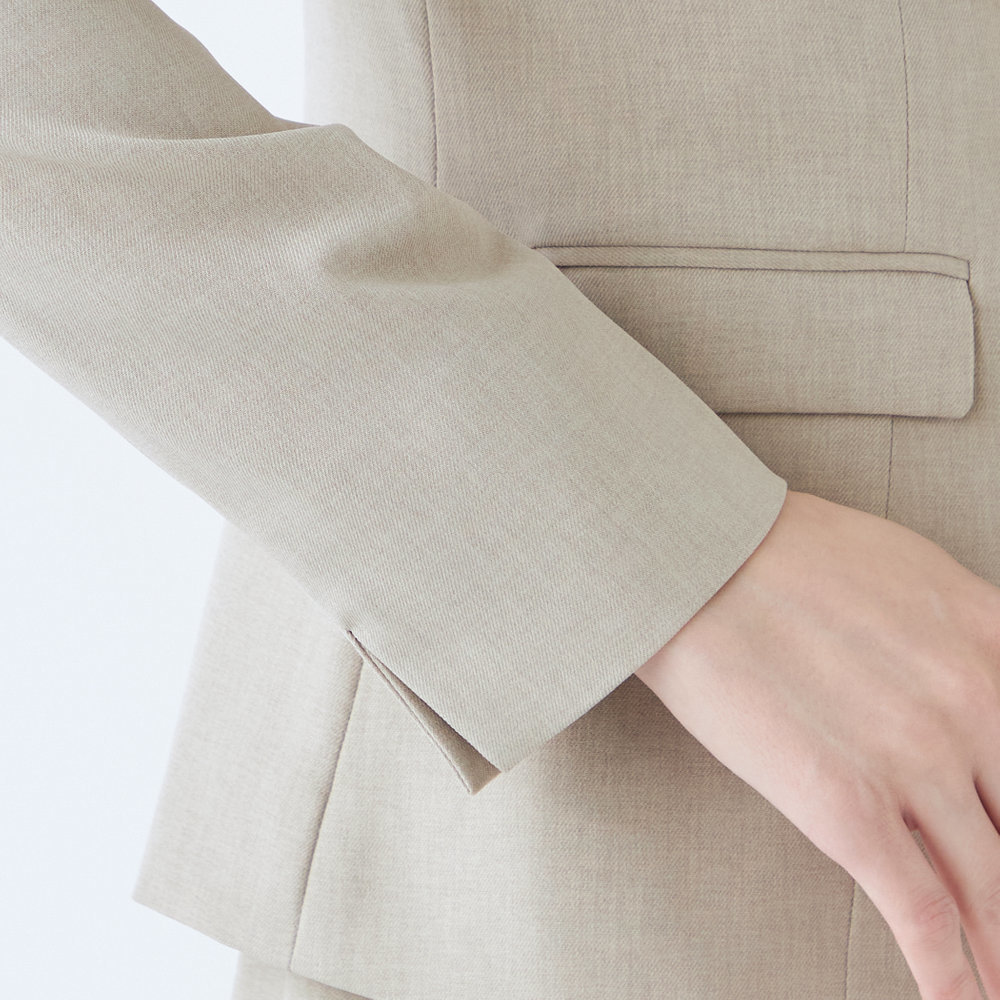 楽天市場】【オールシーズン】洗えるノーカラージャケット ベージュ