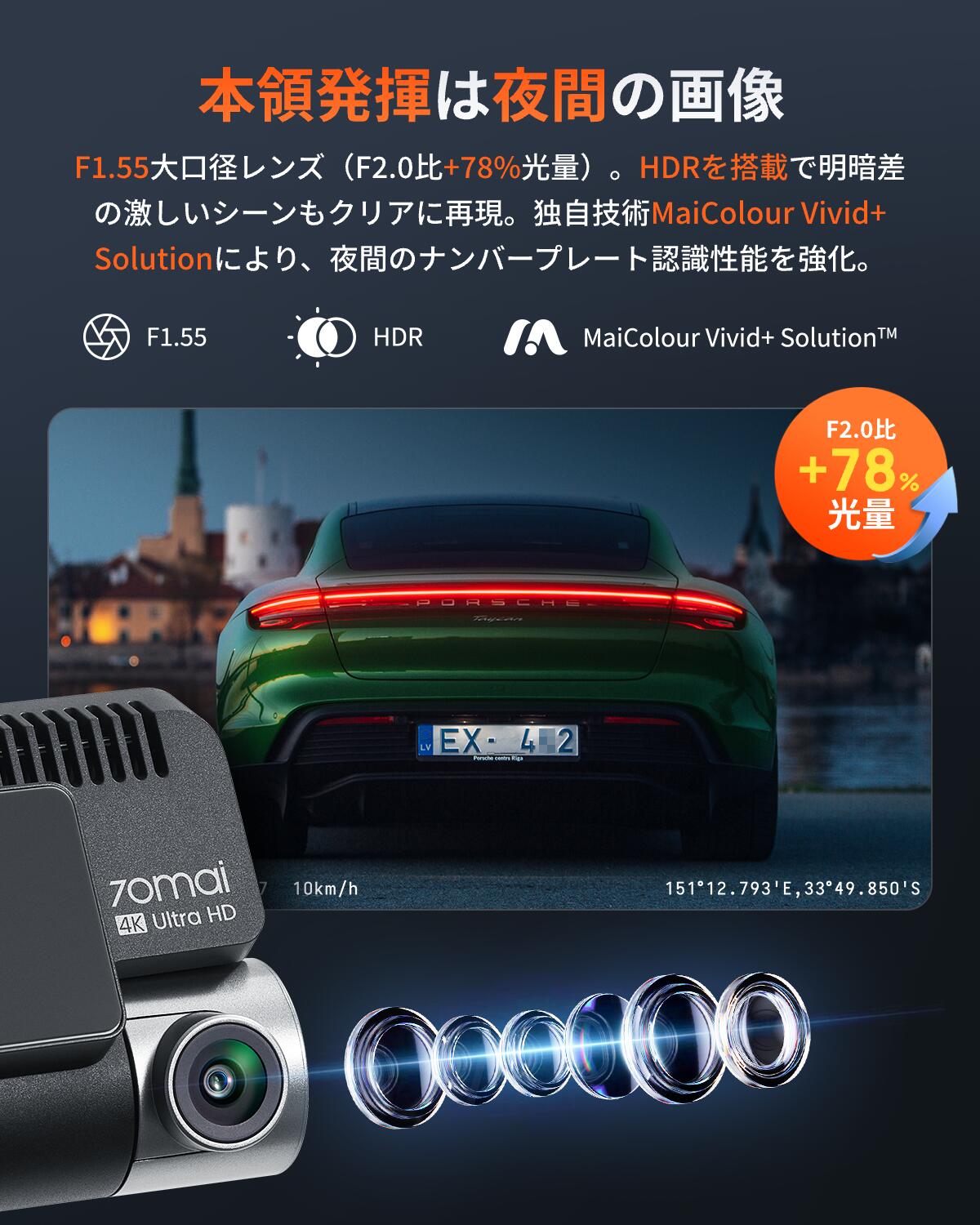 楽天市場】【4K画素超強暗視+128GB SDカード付属】 70mai Dash Cam 4K