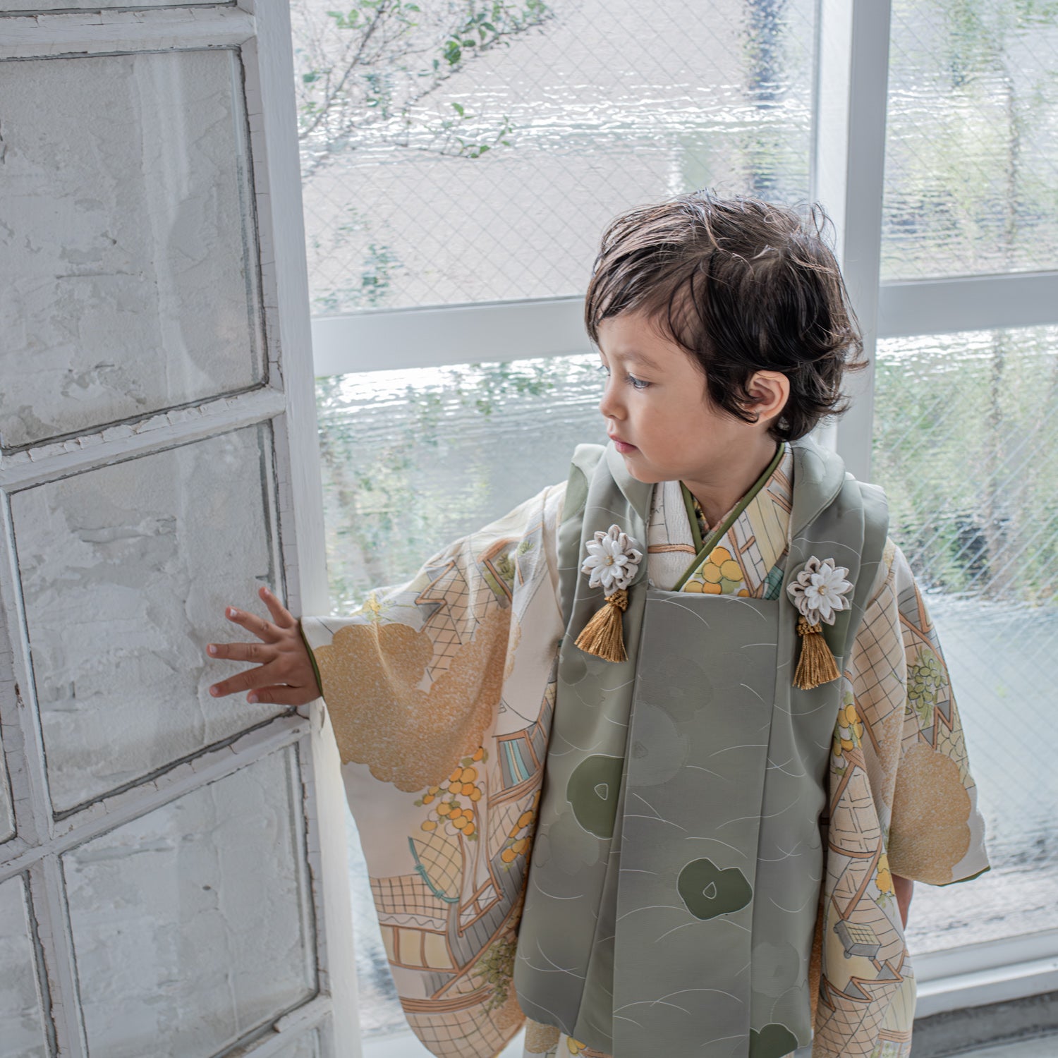 七五三レンタル 着物 3歳 男の子｜AB301（YEL/GRN) – tsukihana-つきはな-