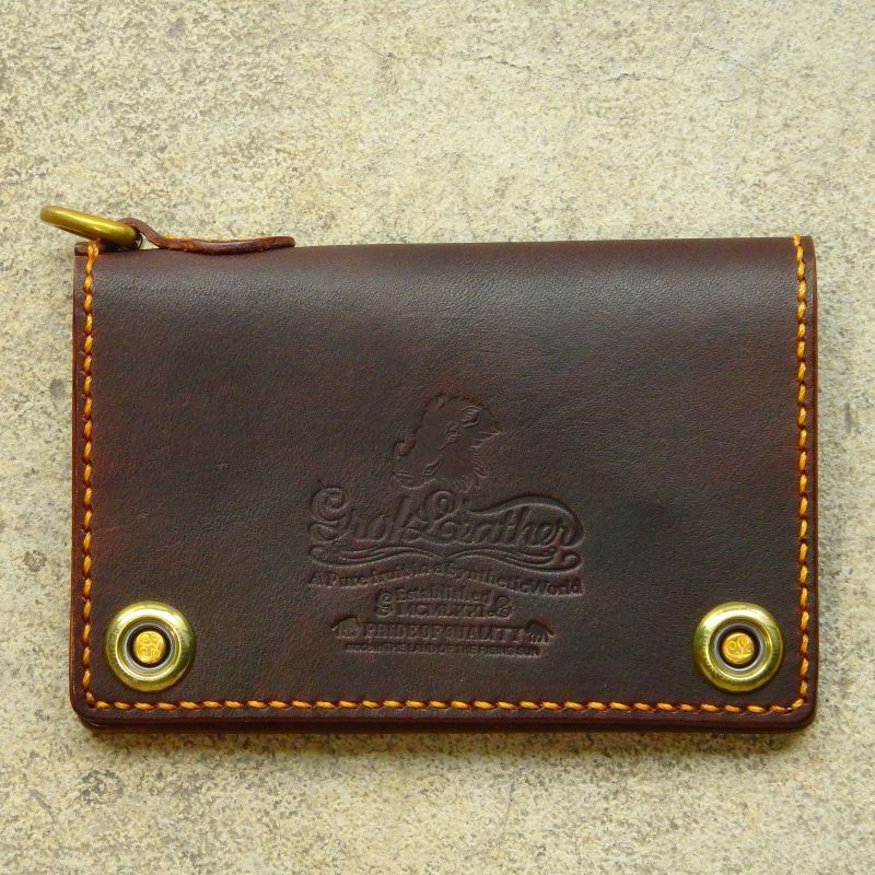 GROK LEATHER (GL BIKER WALLET MID - PLAIN) COLOR：BROWN - TRAMPS