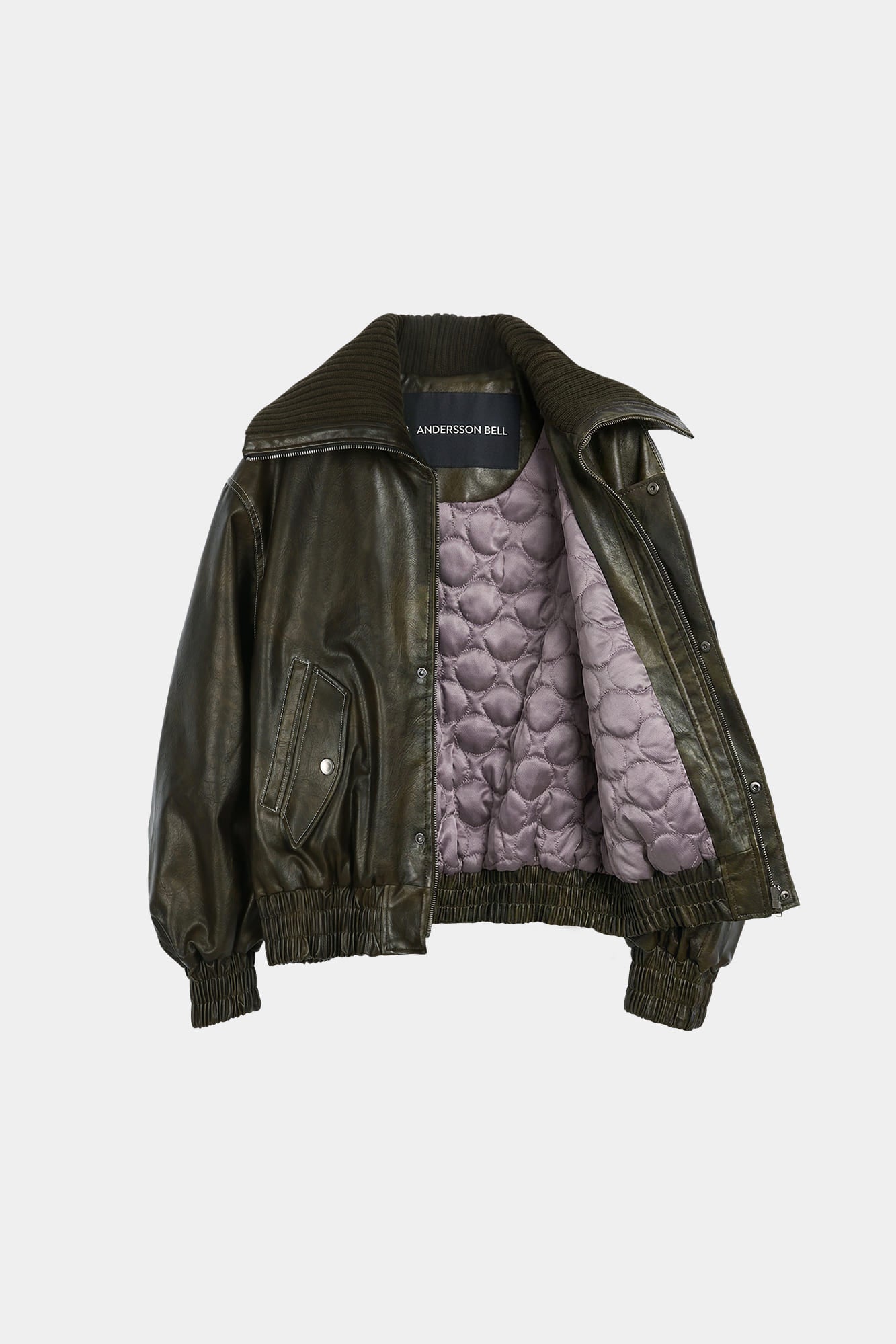 Andersson Bell - ニットカラー MA-1 ボンバー ジャケット (カーキ