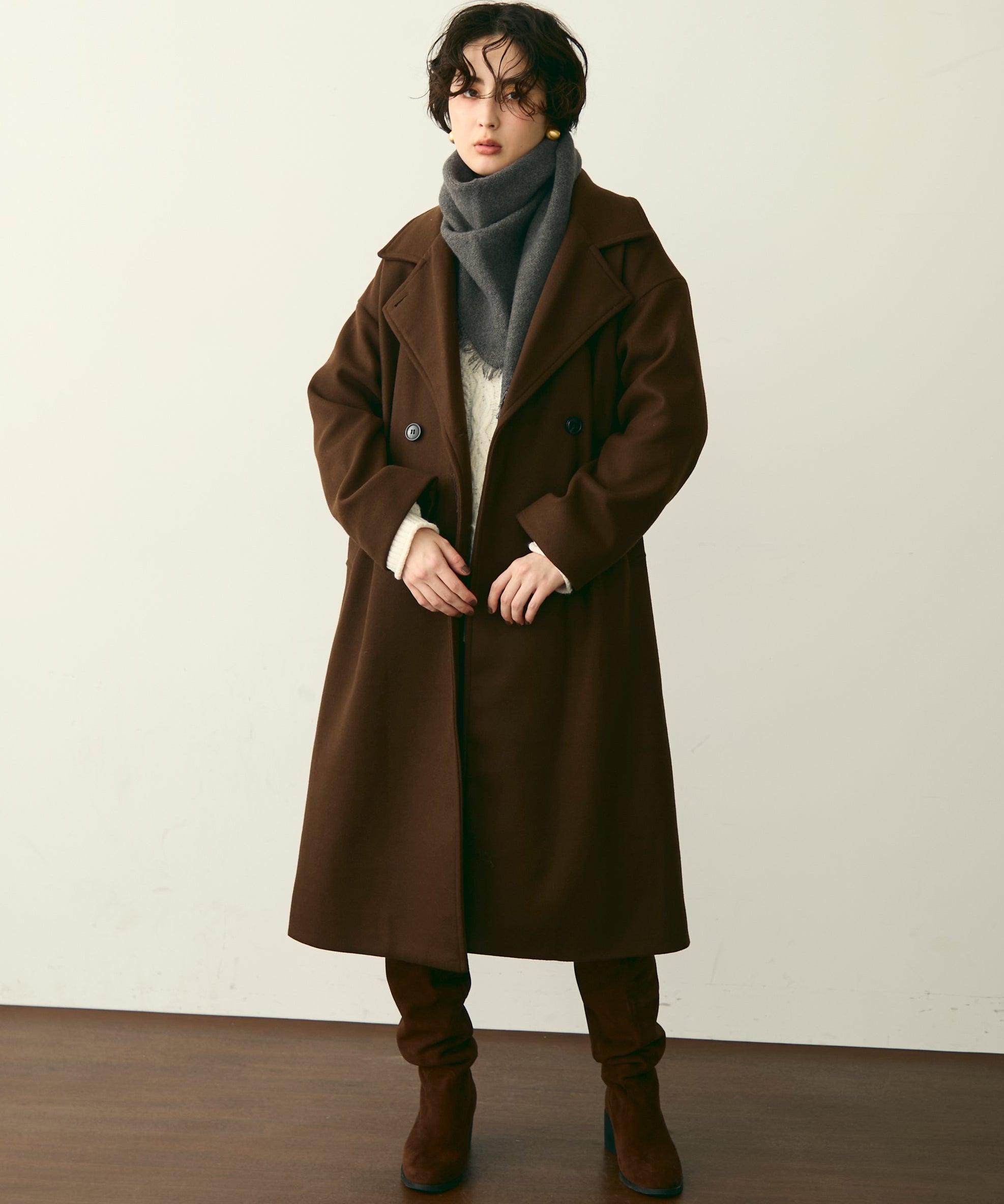 フェイクウールダブルロングコート | Trish