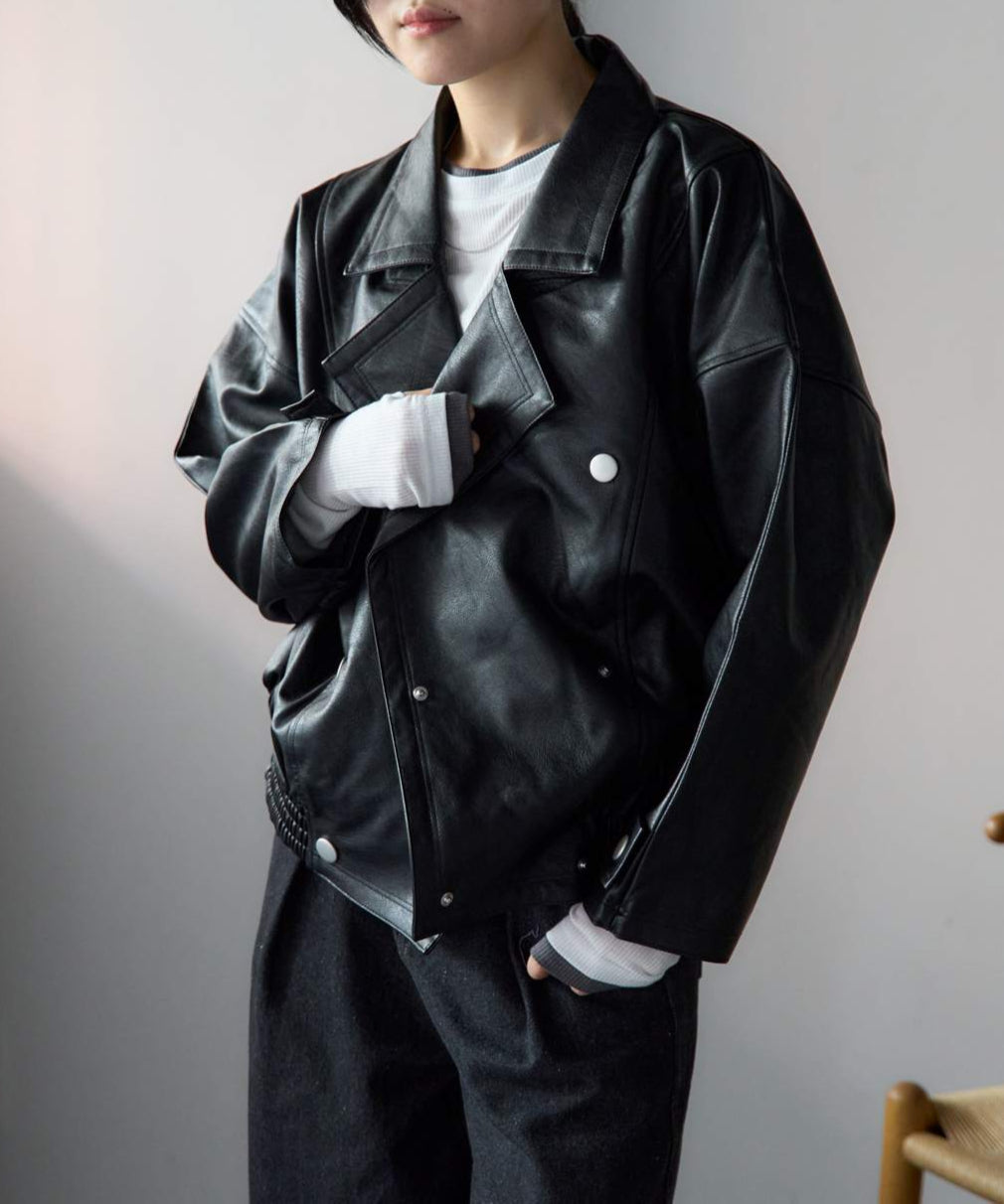 オーバーサイズ フェイクレザージャケット〈セットアップ対応
