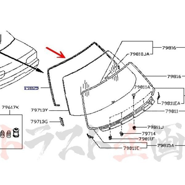 即納 リアウィンドウモールファスナー スカイライン GT-R BNR32
