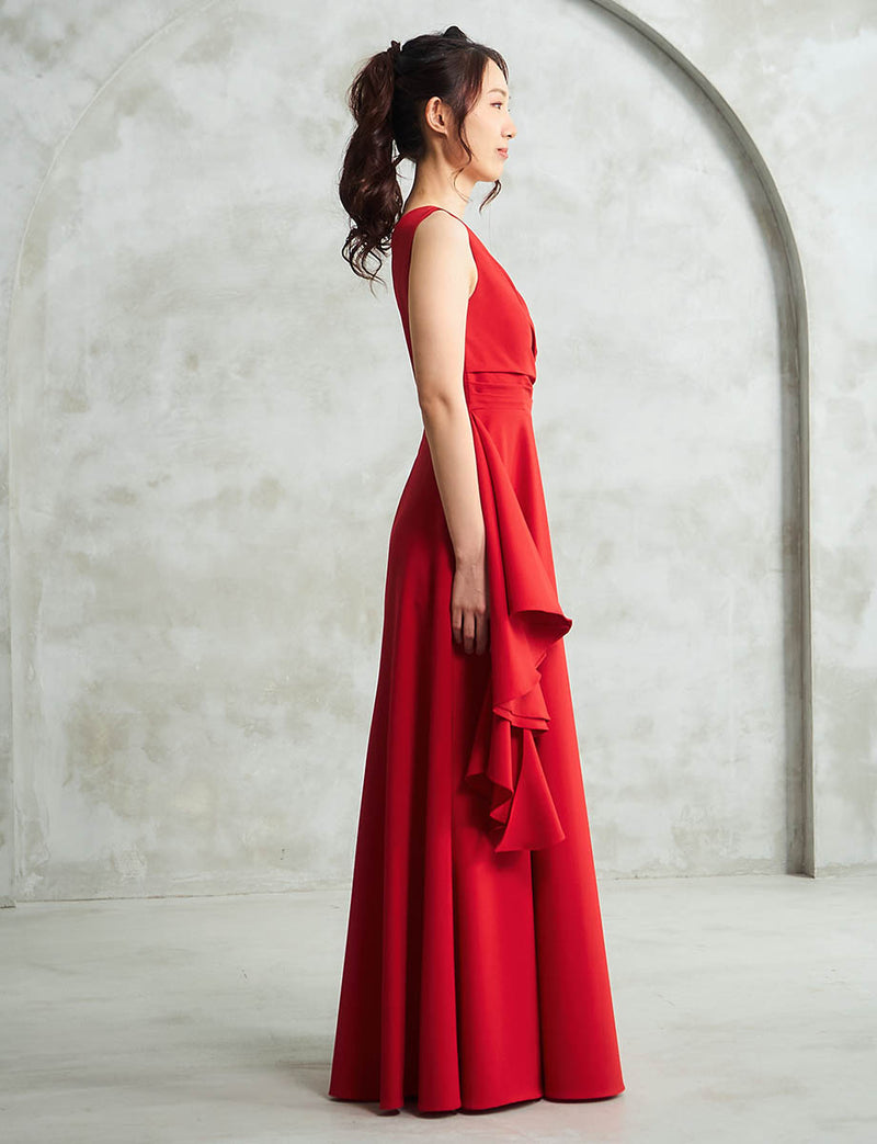 ロングドレス ワンショルダー レッド ストレッチシフォン 演奏会 発表