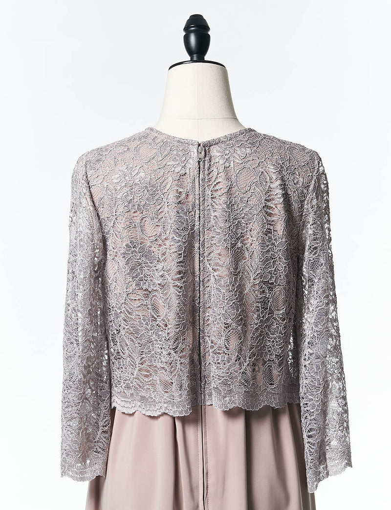 結婚式 母親ドレス グレーベージュレース・マザーズドレス 長袖 MD0408