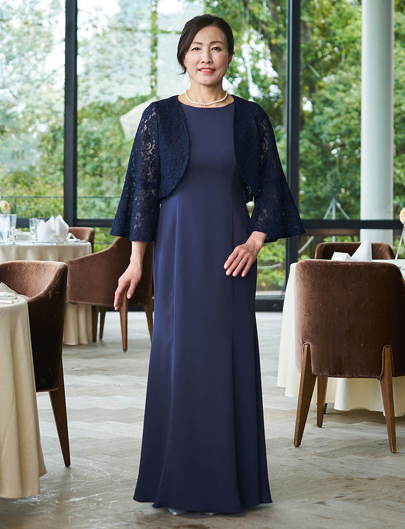 結婚式 母親ドレス ネイビー・マザーズドレス アンサンブル ボレロ付
