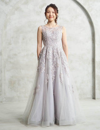 シルバーグレー ロングドレス ノースリーブ ビジュレース 演奏会