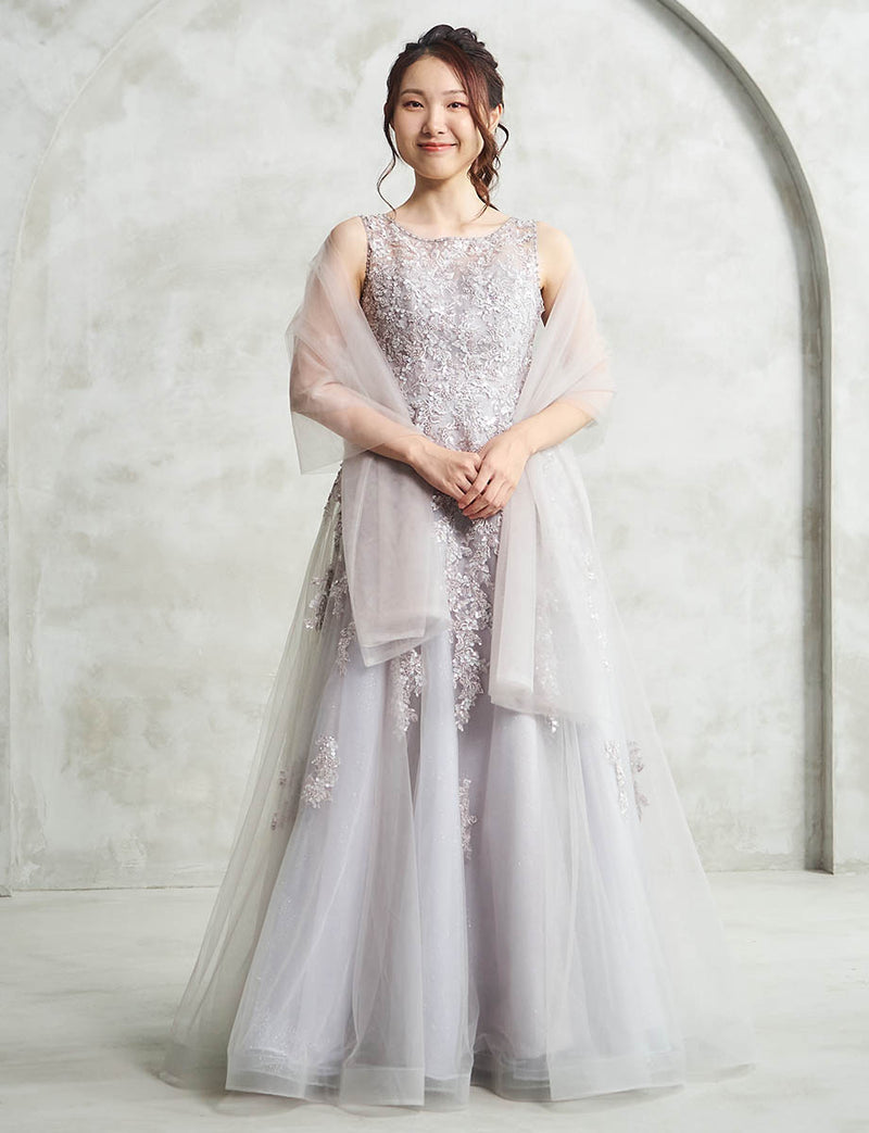 シルバーグレー ロングドレス ノースリーブ ビジュレース 演奏会