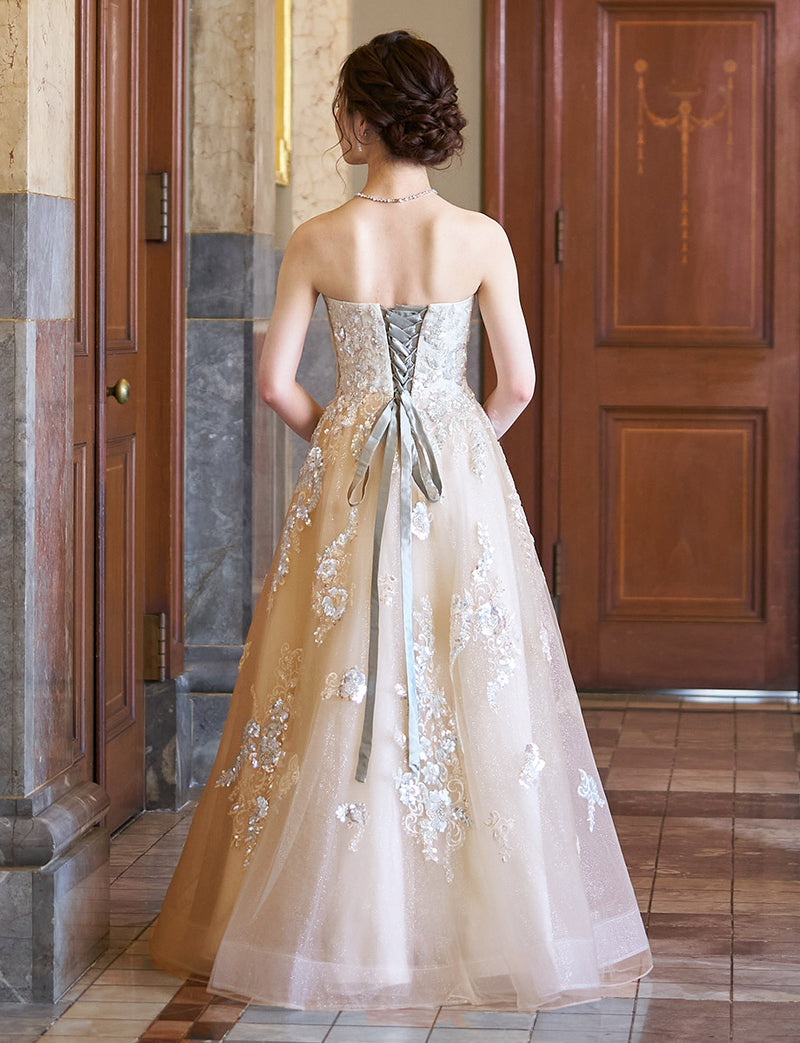 演奏会ドレス・ステージドレスにお薦めアッシュゴールドロングドレス