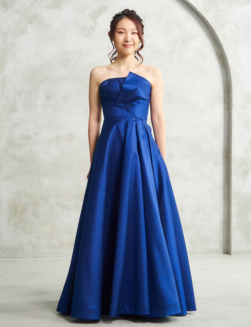 ブルーネイビー ロングドレス ベアトップ 演奏会・ステージドレス