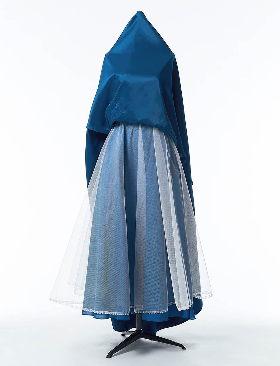 ミッドナイトブルー ロングドレス ベアトップ アップリケ刺繍 サテン