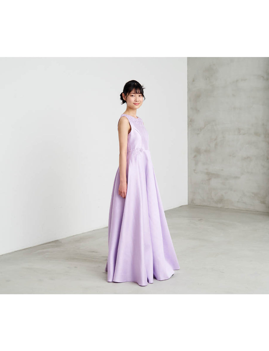 小中学生 コンクール・発表会にお薦め サテン ラベンダー ロングドレス