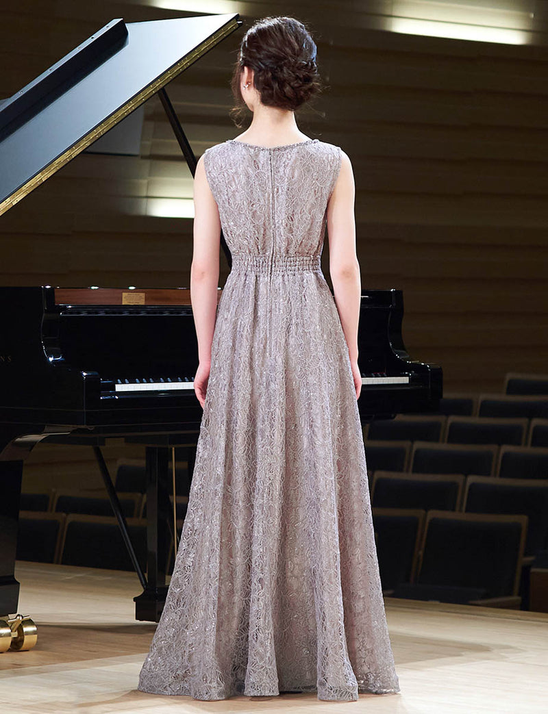 演奏会ドレス・ステージドレスにお薦めグレーベージュロングドレス