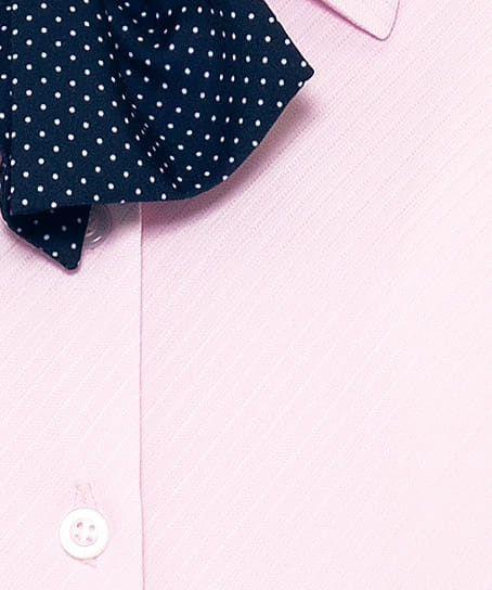 全4色】ドット柄リボン付き半袖ブラウス（ニット・吸水速乾・透け防止