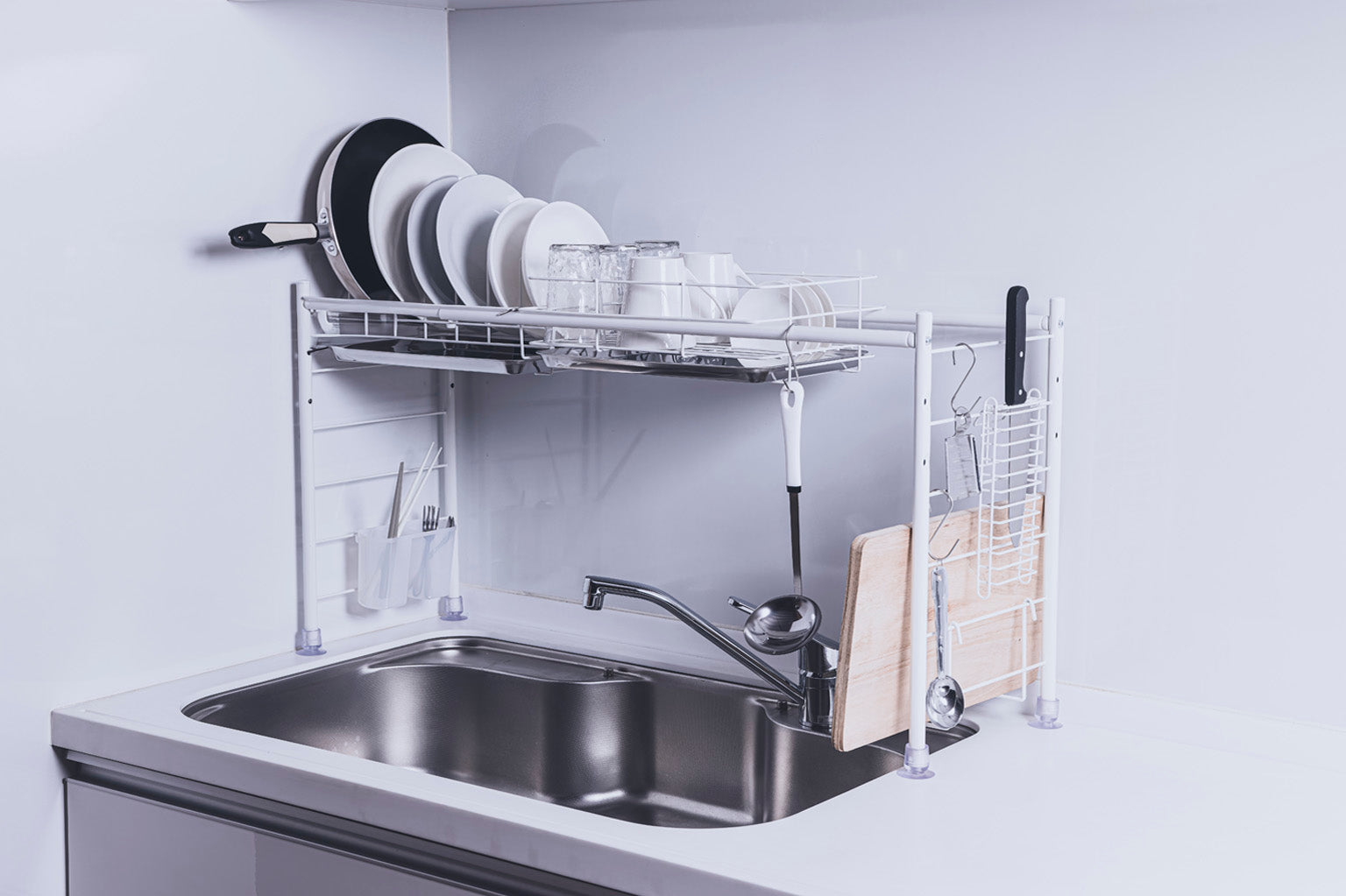 シンク上水切りラック ワイドタイプ ホワイト（白）スチール仕様 – 燕
