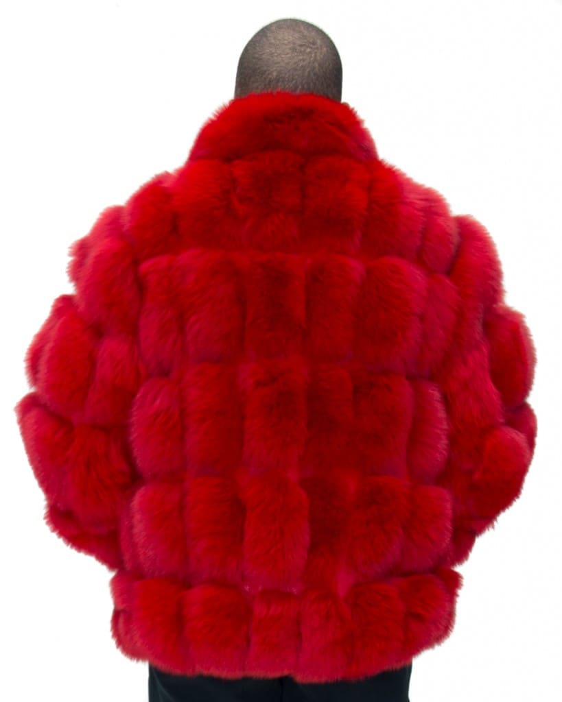 Red dyed 30” Fox Zip Jacket with Sheared Rex Rabbit Inserts - A.J.