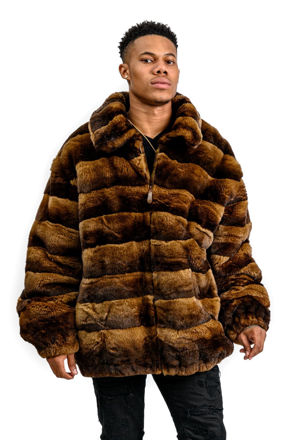 Natural Brown Rex Rabbit 33” Zip Jacket - A.J. Ugent Furs %
