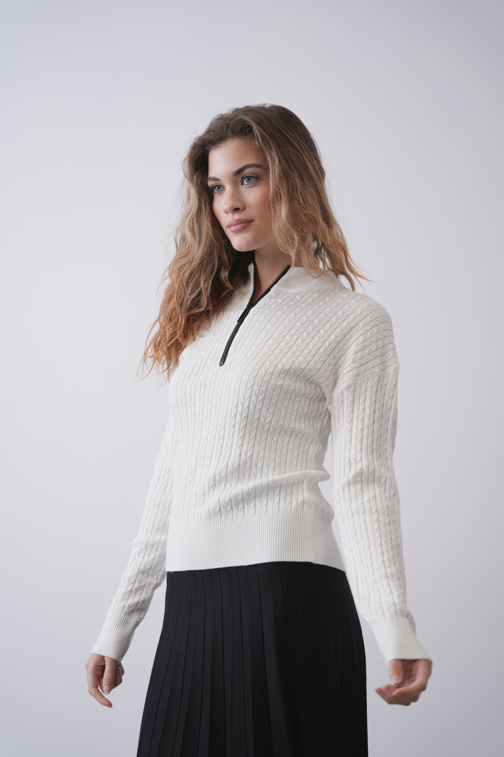 Cable Knit Half Zip Sweater – udelny.com