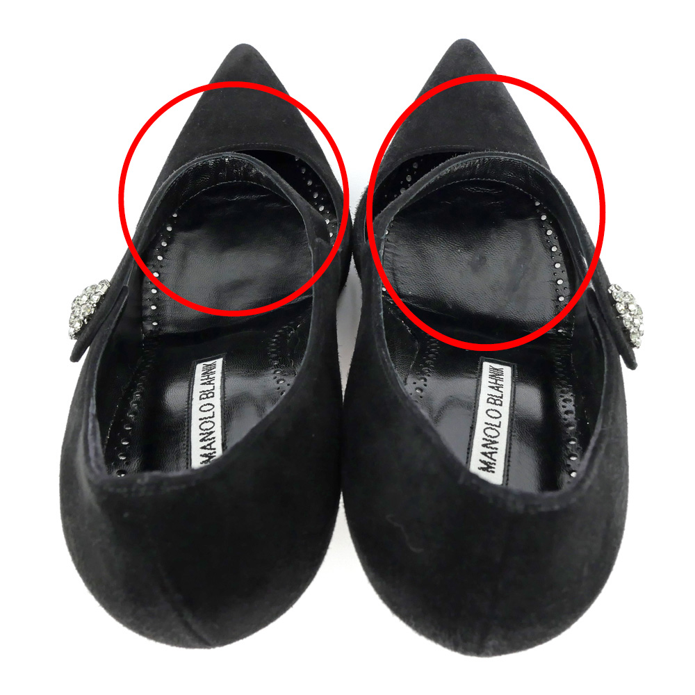 名東】【MANOLO BLAHNIK】マノロ ブラニク ヒールパンプス ビジュー BK