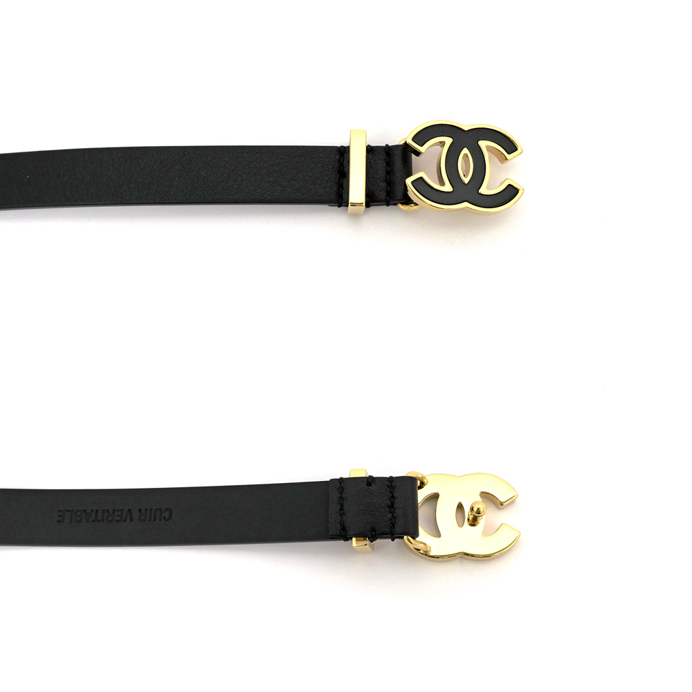 名東】【CHANEL】シャネル チェーンベルト ブラック 黒 ゴールド金具