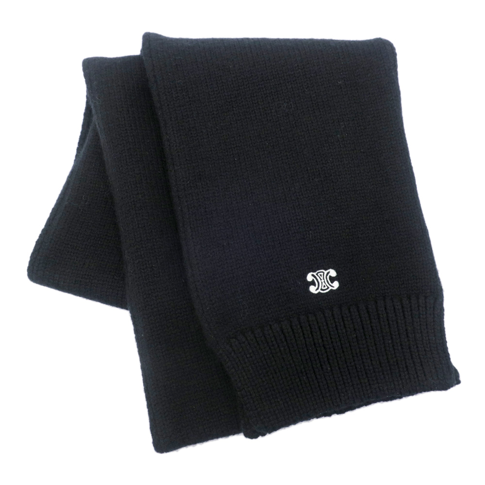 名東】【CELINE】セリーヌ マフラー ブラック BK トリオンフ ロゴ