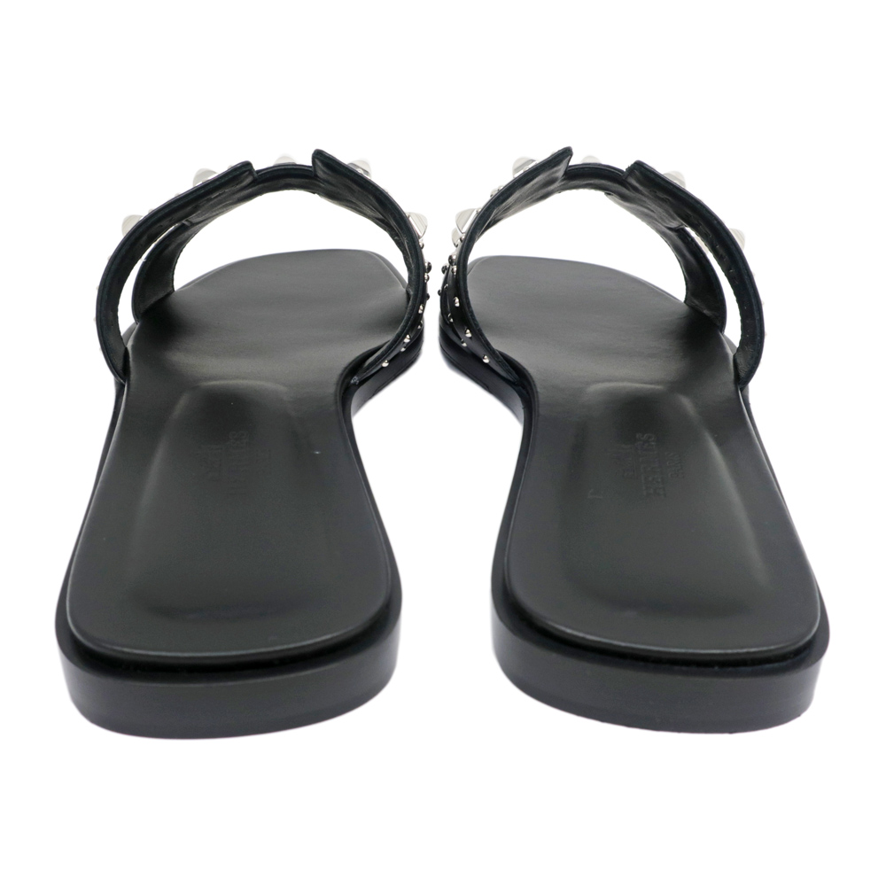 名東】【HERMES】エルメス オランスタッズ サンダル サイズ38 ブラック