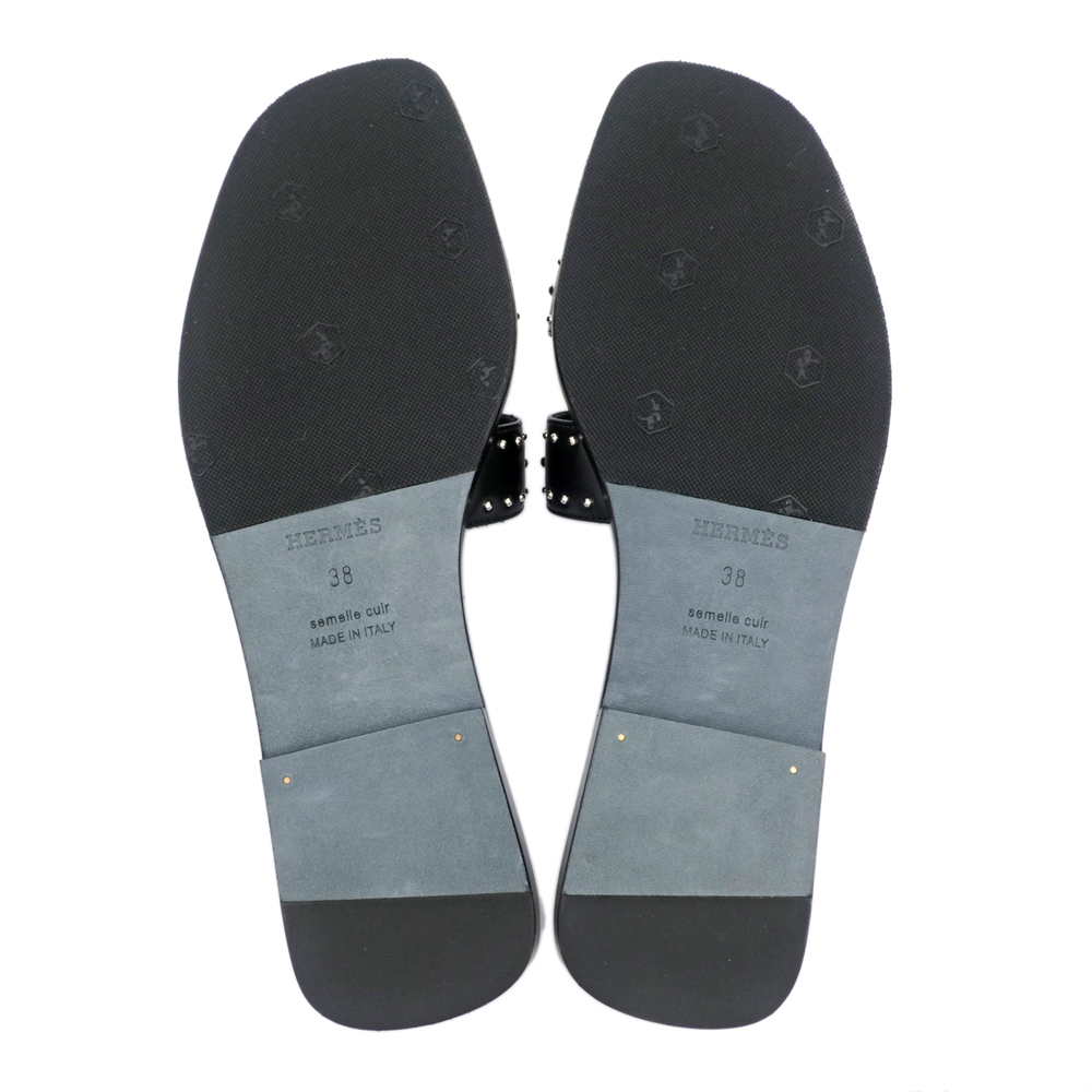 名東】【HERMES】エルメス オランスタッズ サンダル サイズ38 ブラック