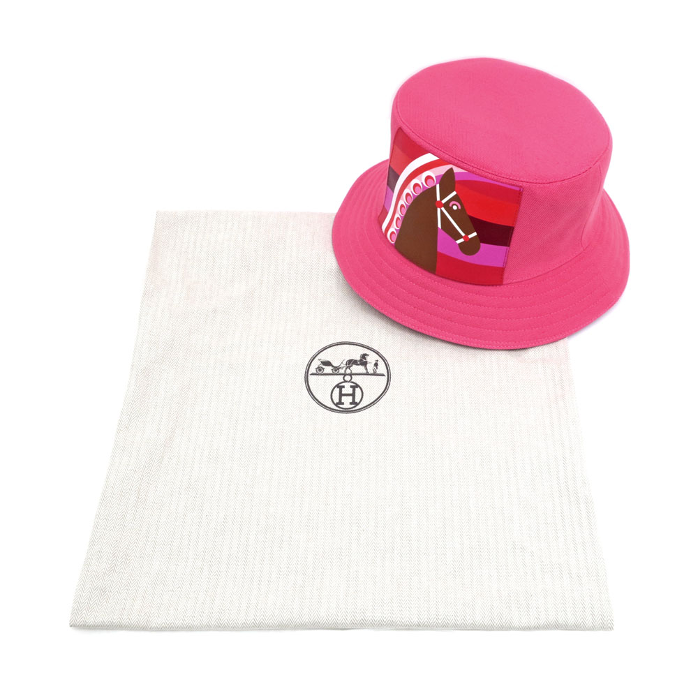 名東】【HERMES】エルメス フレッド バケットハット ピンク系 レッド
