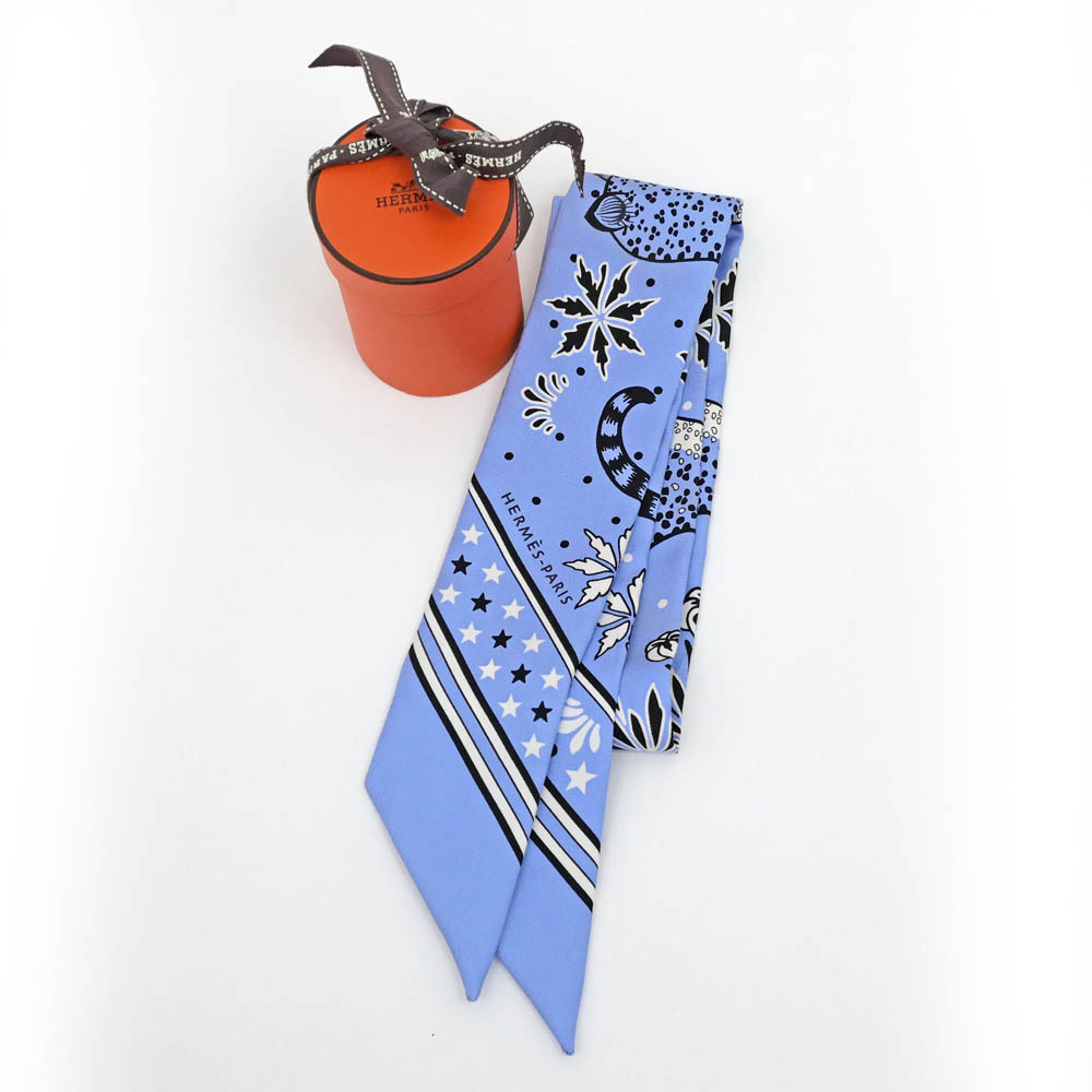 名東】【HERMES】エルメス ツイリー レオパード ブルー系 マルチカラー