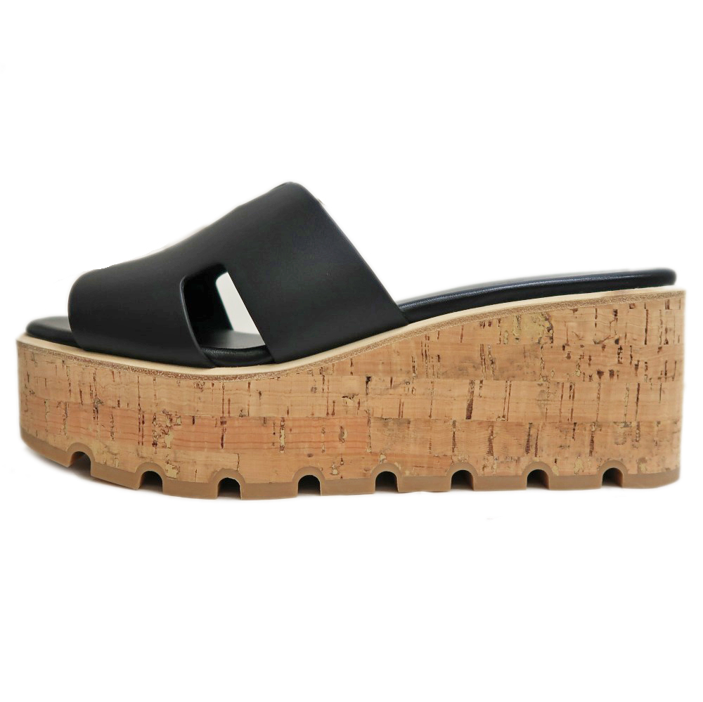 名東】【HERMES】エルメス エズ サンダル サイズ39 レザー ブラック 黒