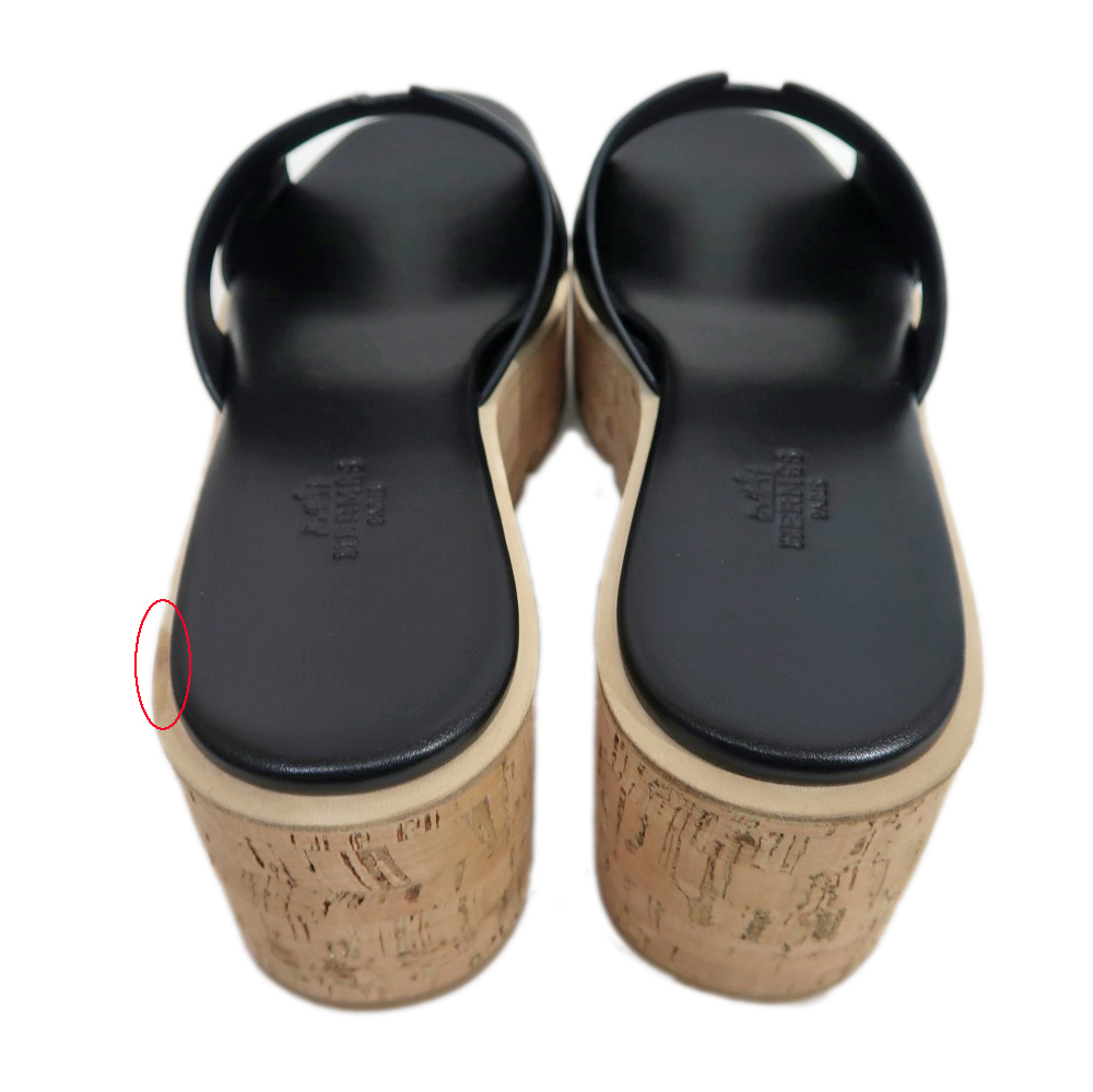 名東】【HERMES】エルメス エズ サンダル サイズ39 レザー ブラック 黒