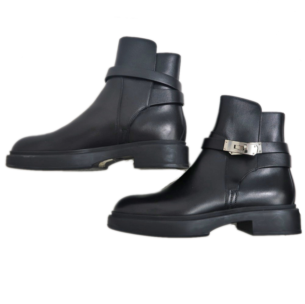 名東】【HERMES】エルメス ショートブーツ ジェフ 黒 ブラック