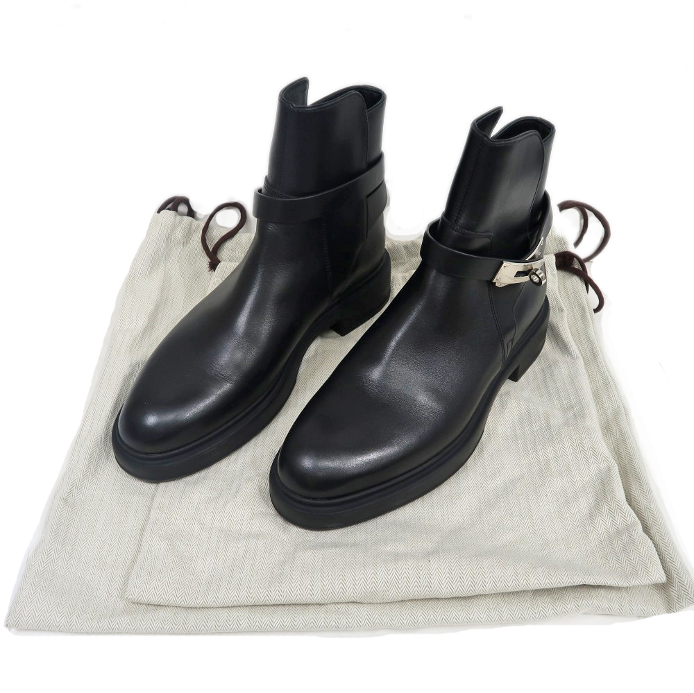 名東】【HERMES】エルメス ショートブーツ ジェフ 黒 ブラック