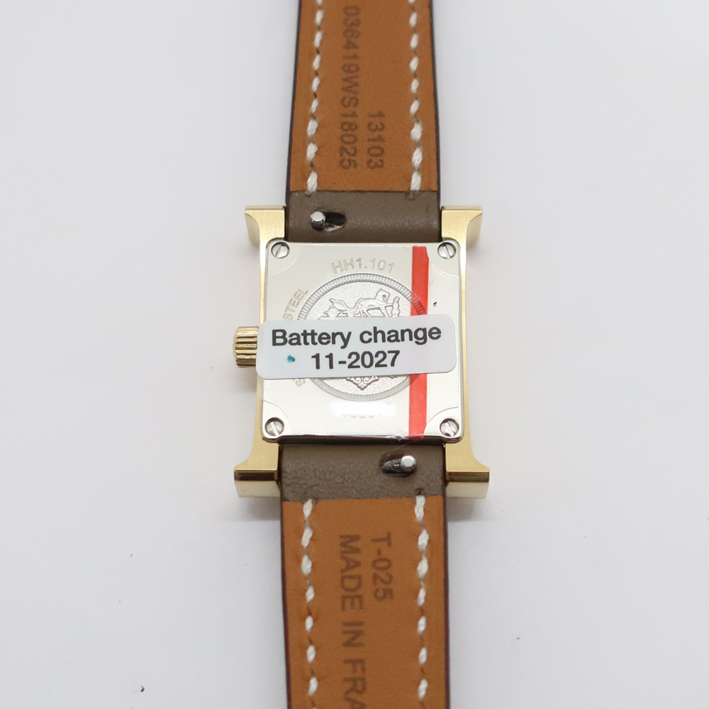 天白】【HERMES】エルメス Hウォッチ ミニ HH1.101 GD金具 レザー