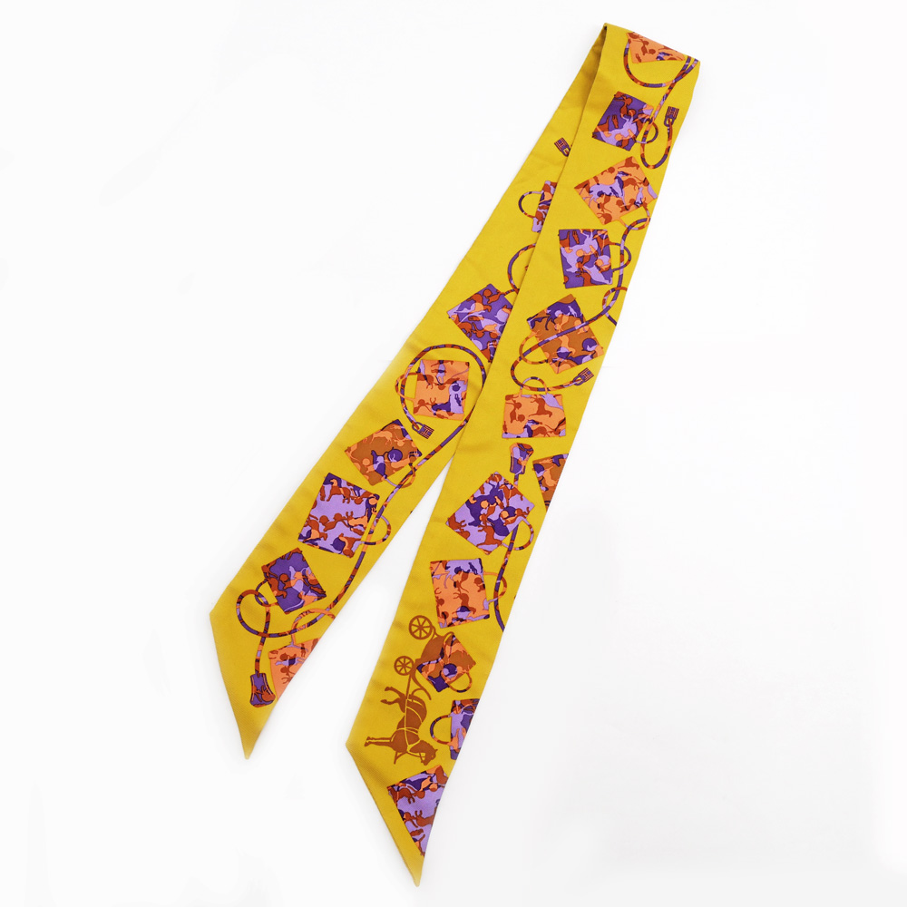 名東】【HERMES】エルメス ツイリー ケリーの馬車 イエロー系 マルチ