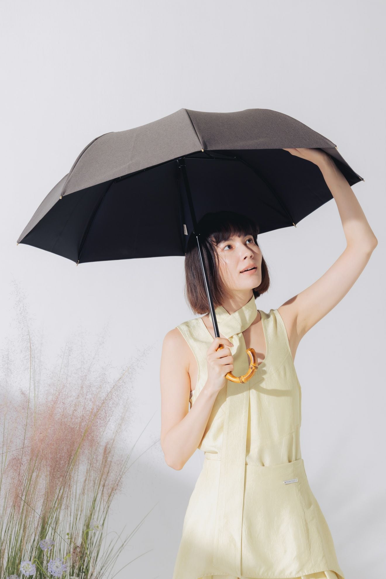 完全遮光100% 2段EASY 折りたたみ日傘/シャンブレー(50㎝)