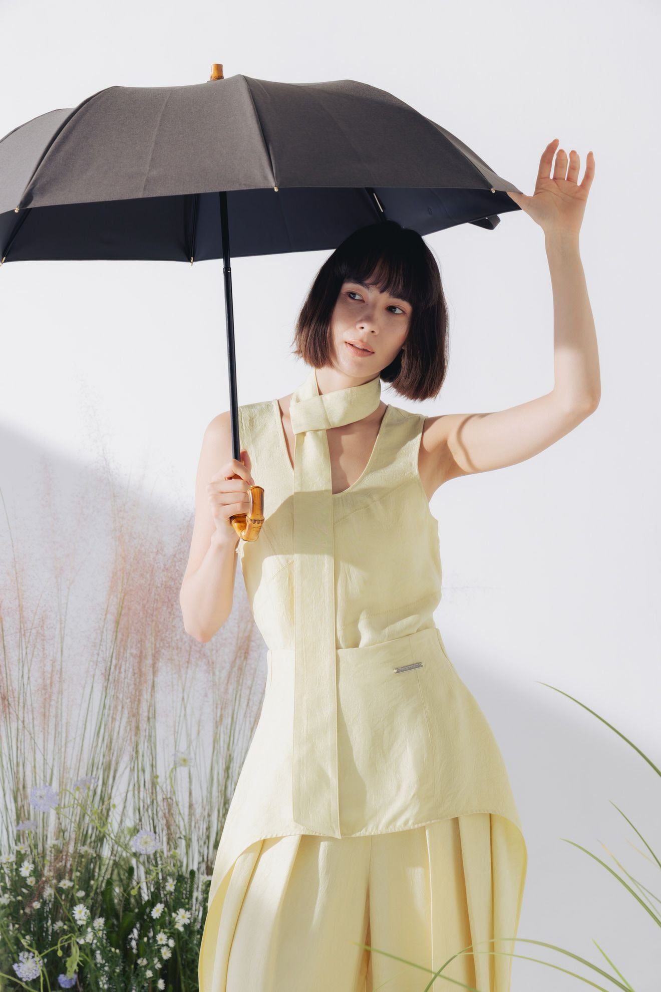 完全遮光100% 2段EASY 折りたたみ日傘/シャンブレー(50㎝)