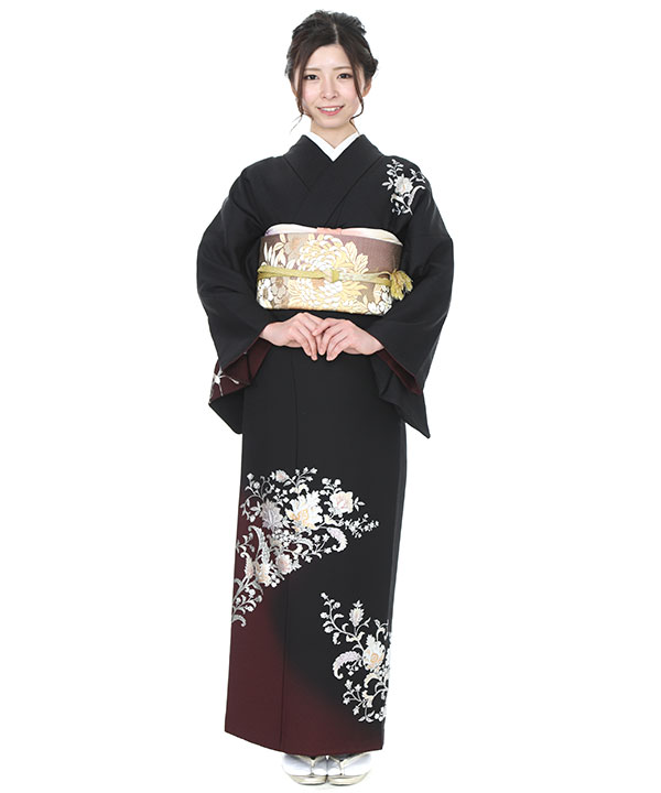 訪問着レンタル｜和田光正 黒地にぼかし金彩唐花｜H0136｜L｜宅配着物