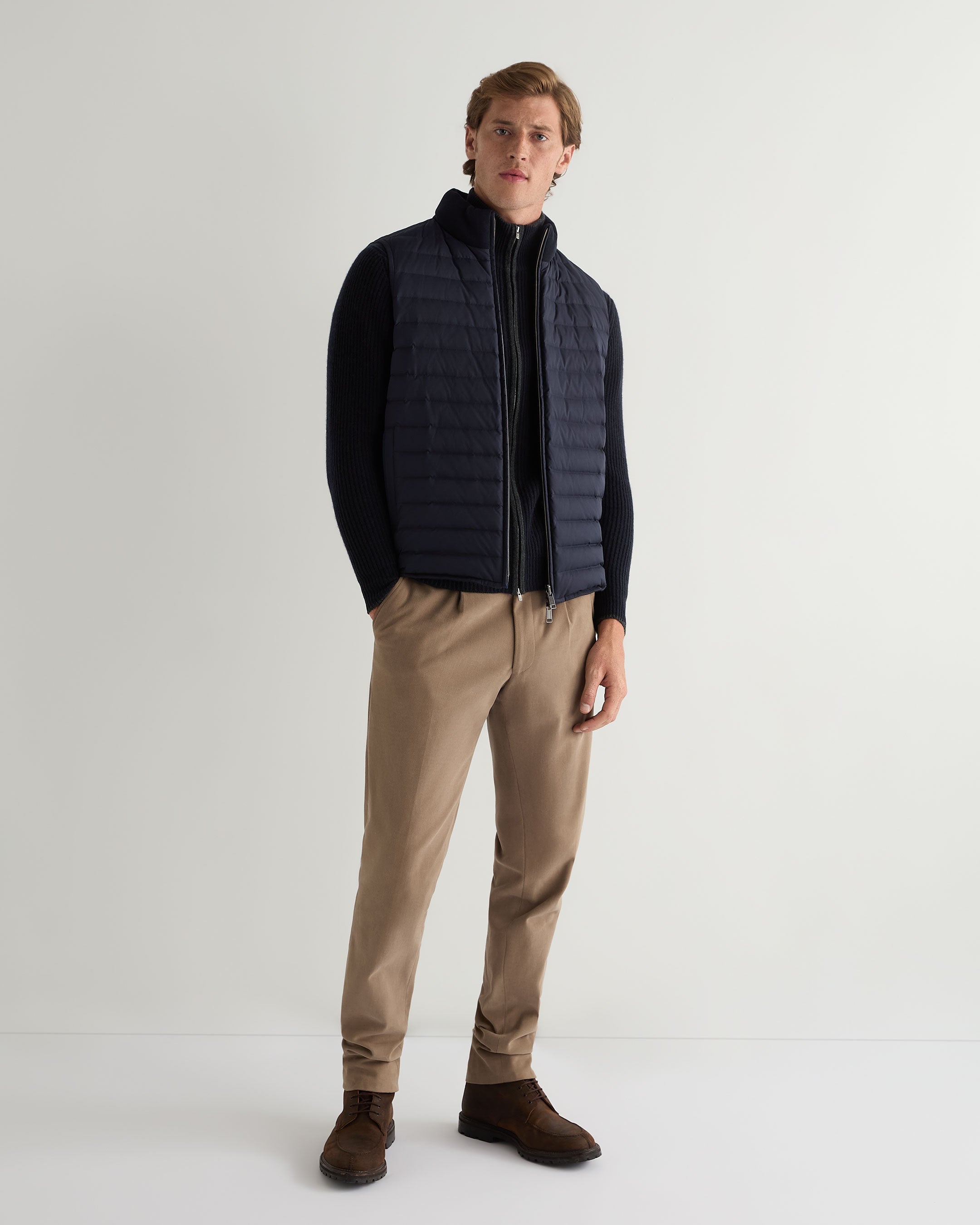 Men's Rib Full Zip Cashmere Cardigan Navy Blue | N.Peal