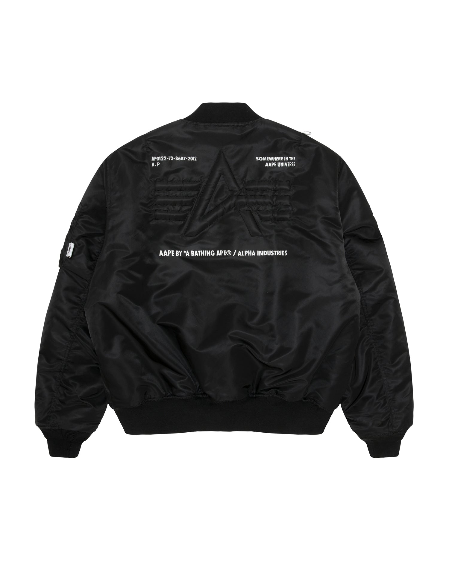 AAPE X Alpha Industries Moonface embossed bomber jacket | Aape