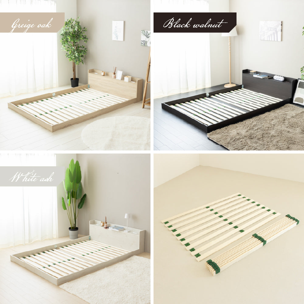 ローベッド ダブル 宮付き コンセント スマホスタンド付き 木製 フロア